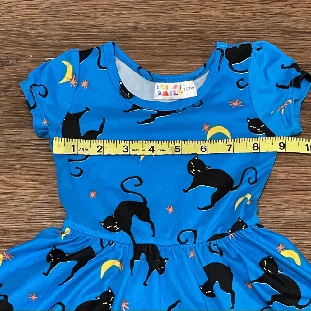 Dot Dot Smile Halloween Theme Twirl Short Sleeve Dress Blue Black 12-24 mos & 2T